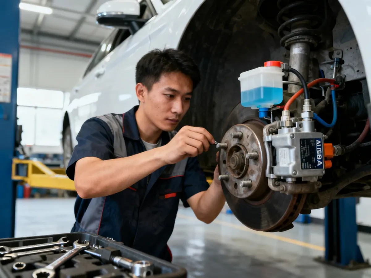 Mechanik diagnozujący układ hydrauliczny hamulców