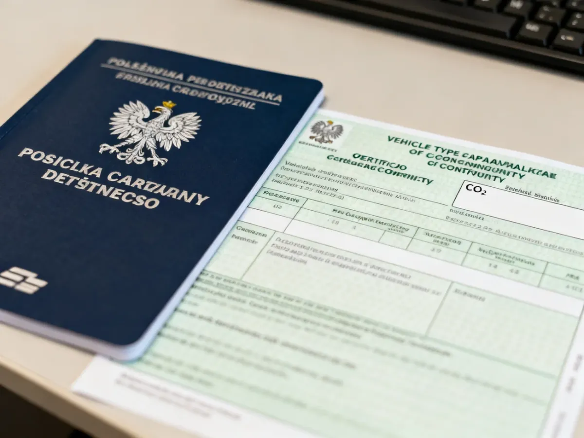 Dowód rejestracyjny samochodu obok świadectwa zgodności CoC