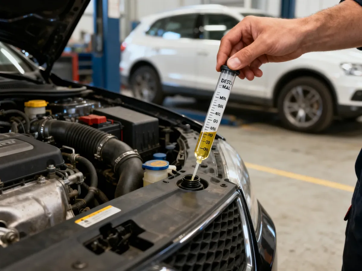 Mechanik sprawdzający poziom oleju bagnetem w silniku diesla